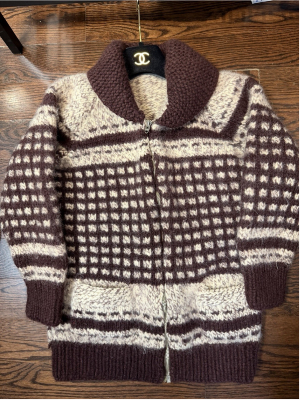 Vintage Handmade Cowichan Kids Sweater Cardigan 100% Wool Tribal Native Canada